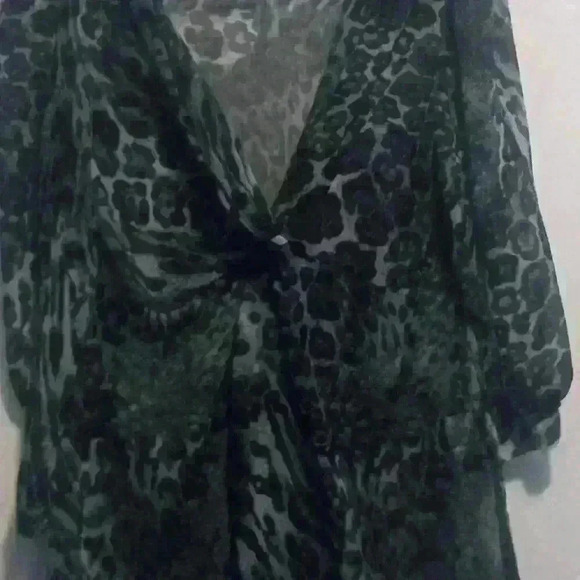 Womens Sheer Criss Cross leopard print blouse faux front tie Office Siren Biz - Picture 1 of 5